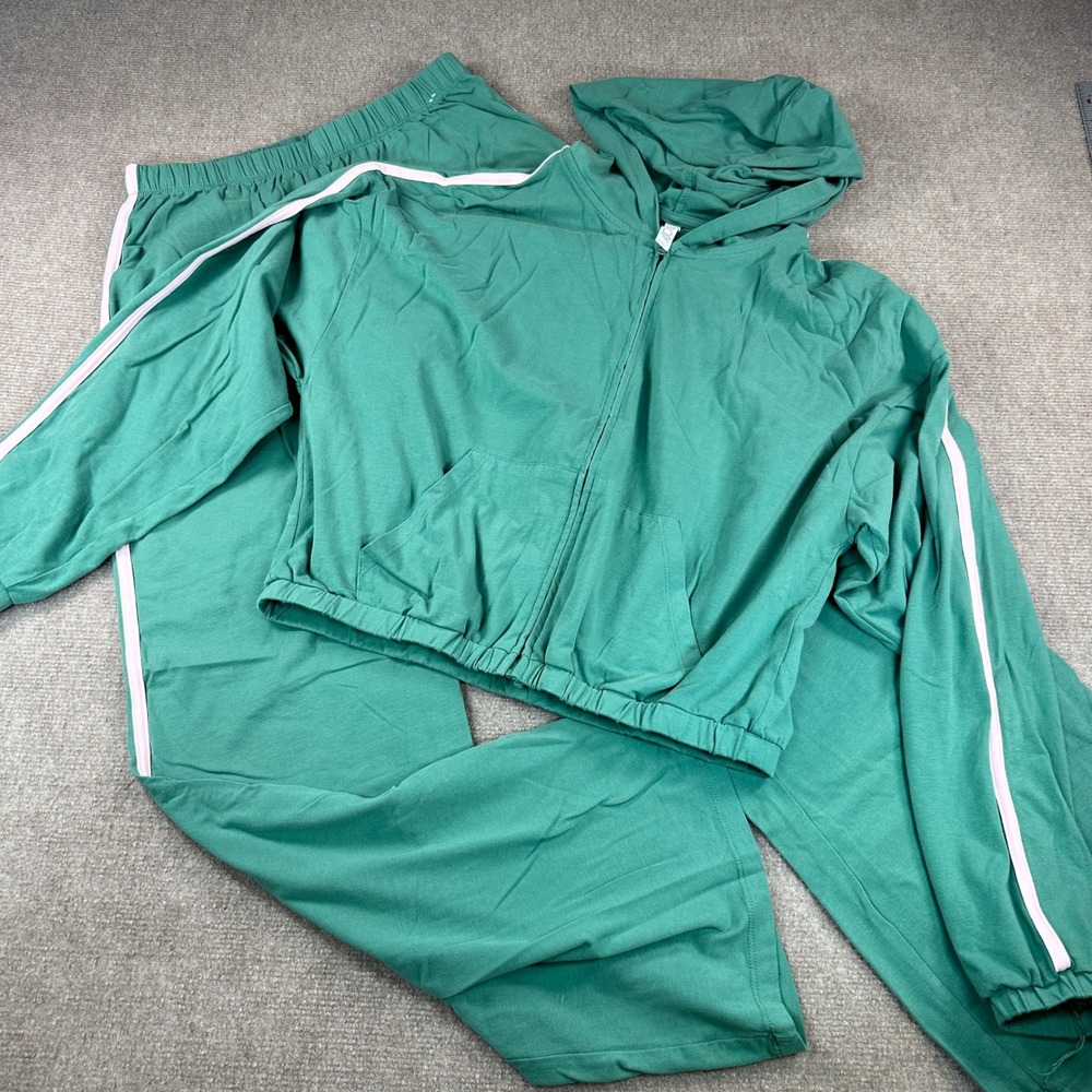 Cotton On Body Green Pink Stripe Tracksuit Set Zip Hoodie Wide Leg Pants M XS